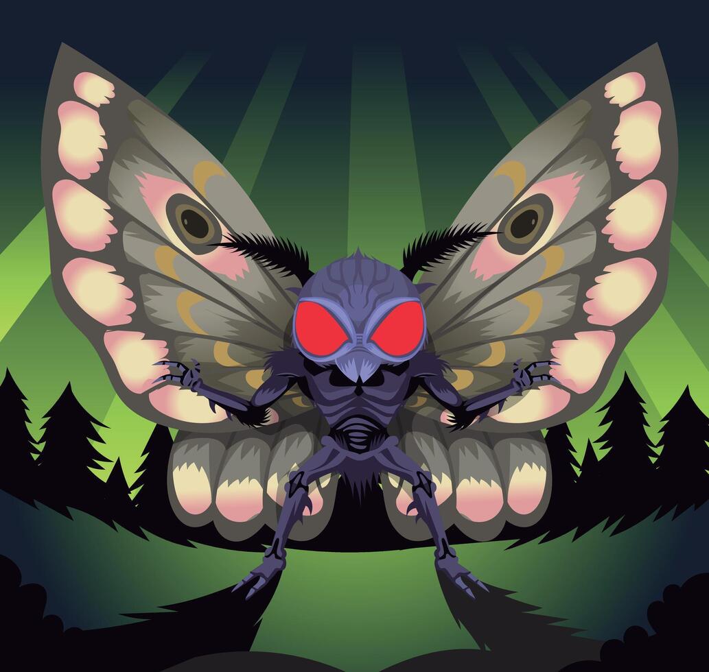 strange cryptid mothman in the forest with moth wings vector