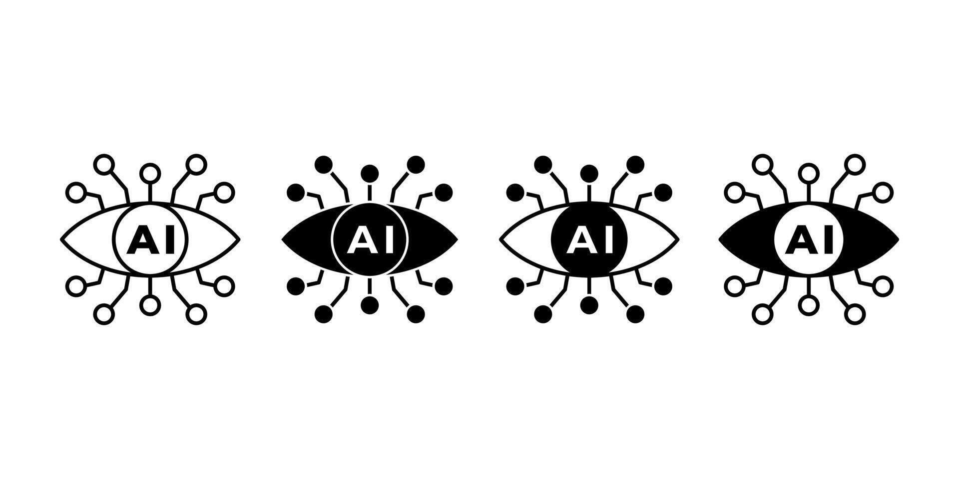 Eye with Circuits Artificial Intelligence Vision Black Icon Bundle for Smart Recognition Concept vector
