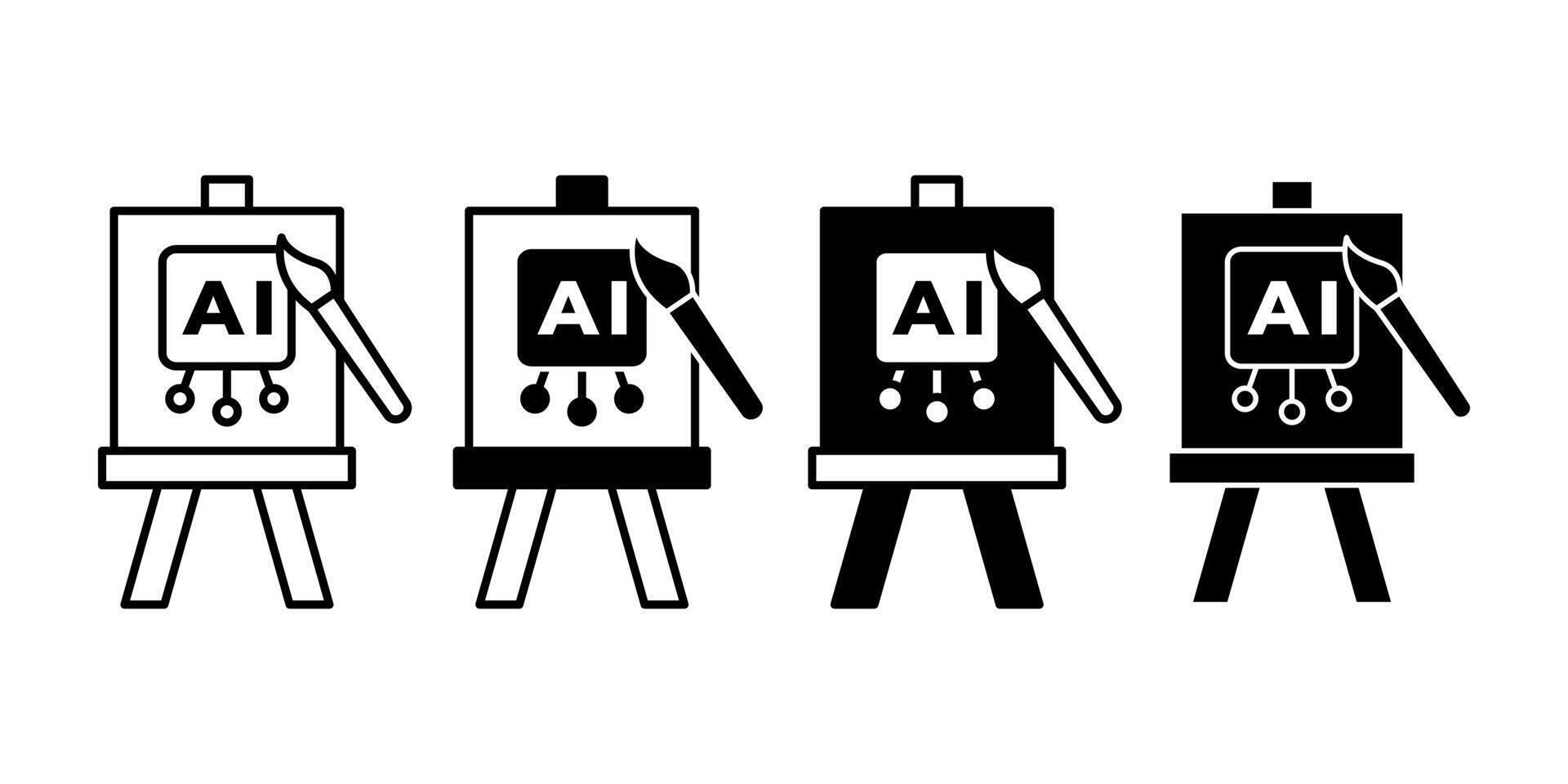 Artificial Intelligence in Art Black Icon Bundle for Creative Design and Digital Innovation Concept vector