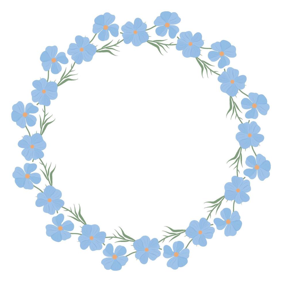 Flax wreath frame, Floral Circle frame, Wildflower Round Border. Botanical element vector