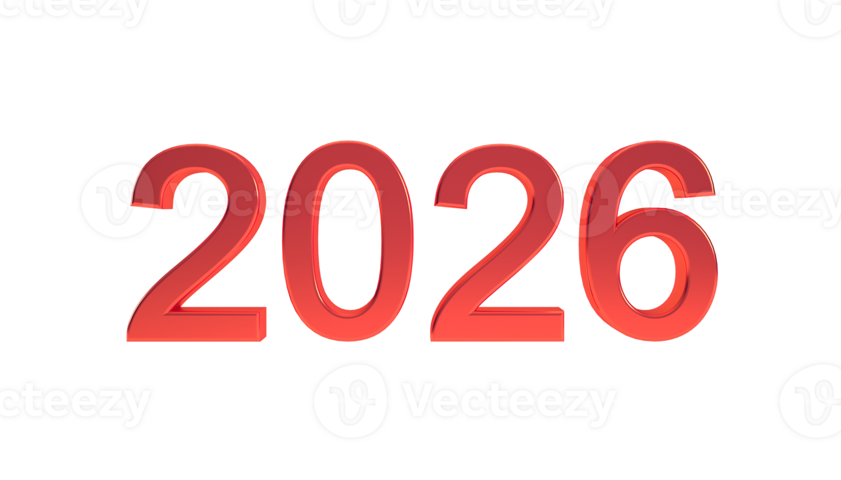 2026 red 3D text isolated on transparent background, happy new year backdrop concept 3D rendering illustration. png