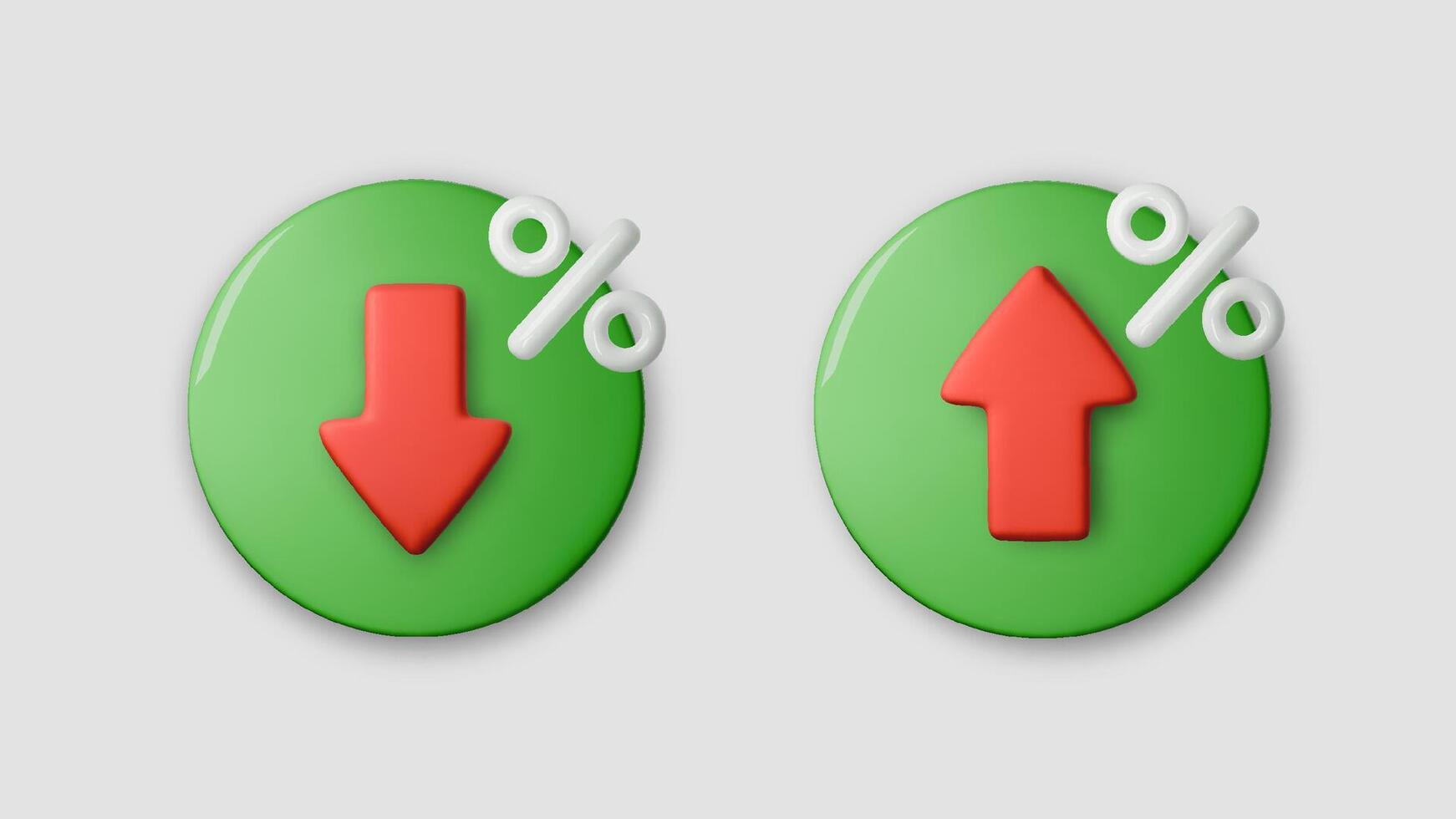 3D low price icons with red up and down arrows showing rate drop and market decline. Abstract financial about price decrease, percent change, and economic fall in modern business design vector