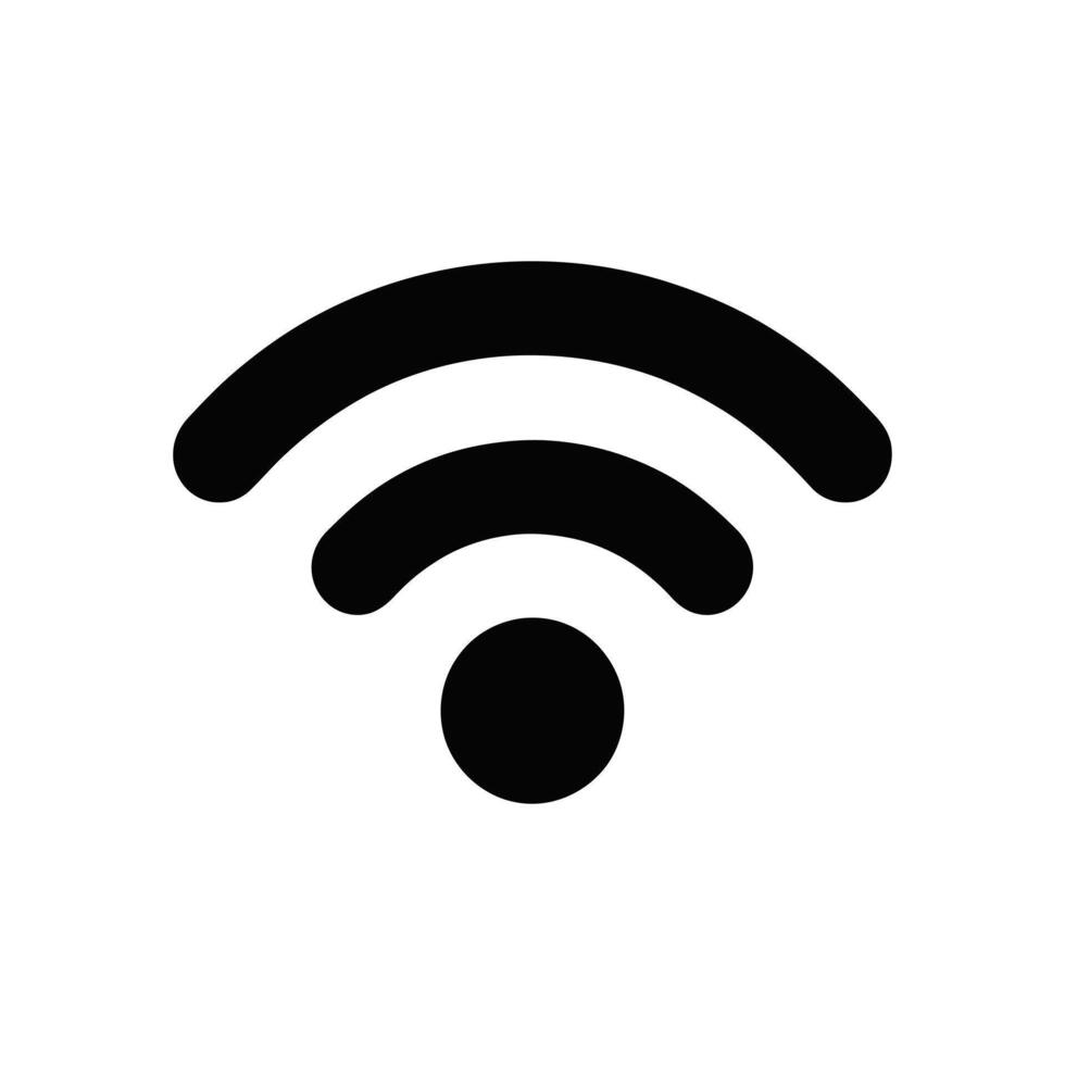 Black wifi signal icon with three curved lines and a circle on white vector