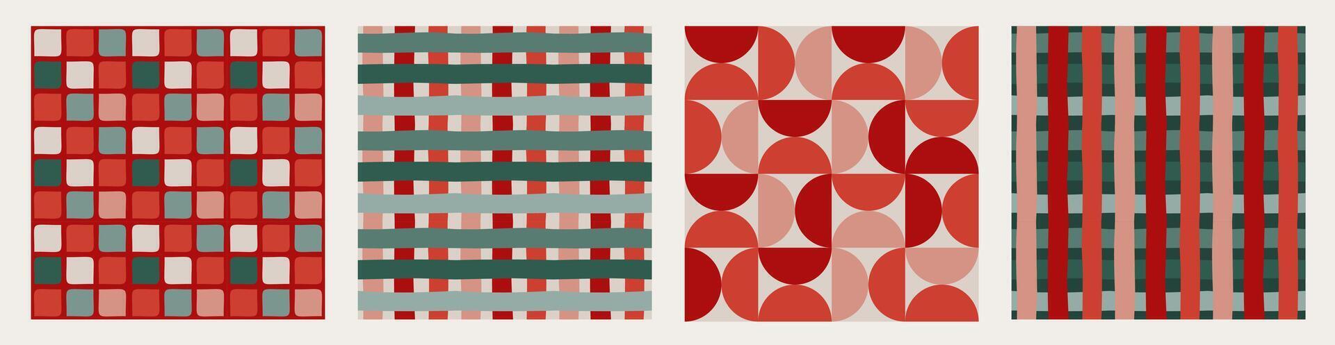 Christmas patterns set. Merry Christmas backgrounds, seamless patterns. Plaid, Checked pattern design. Red, green and pink Xmas colors vector