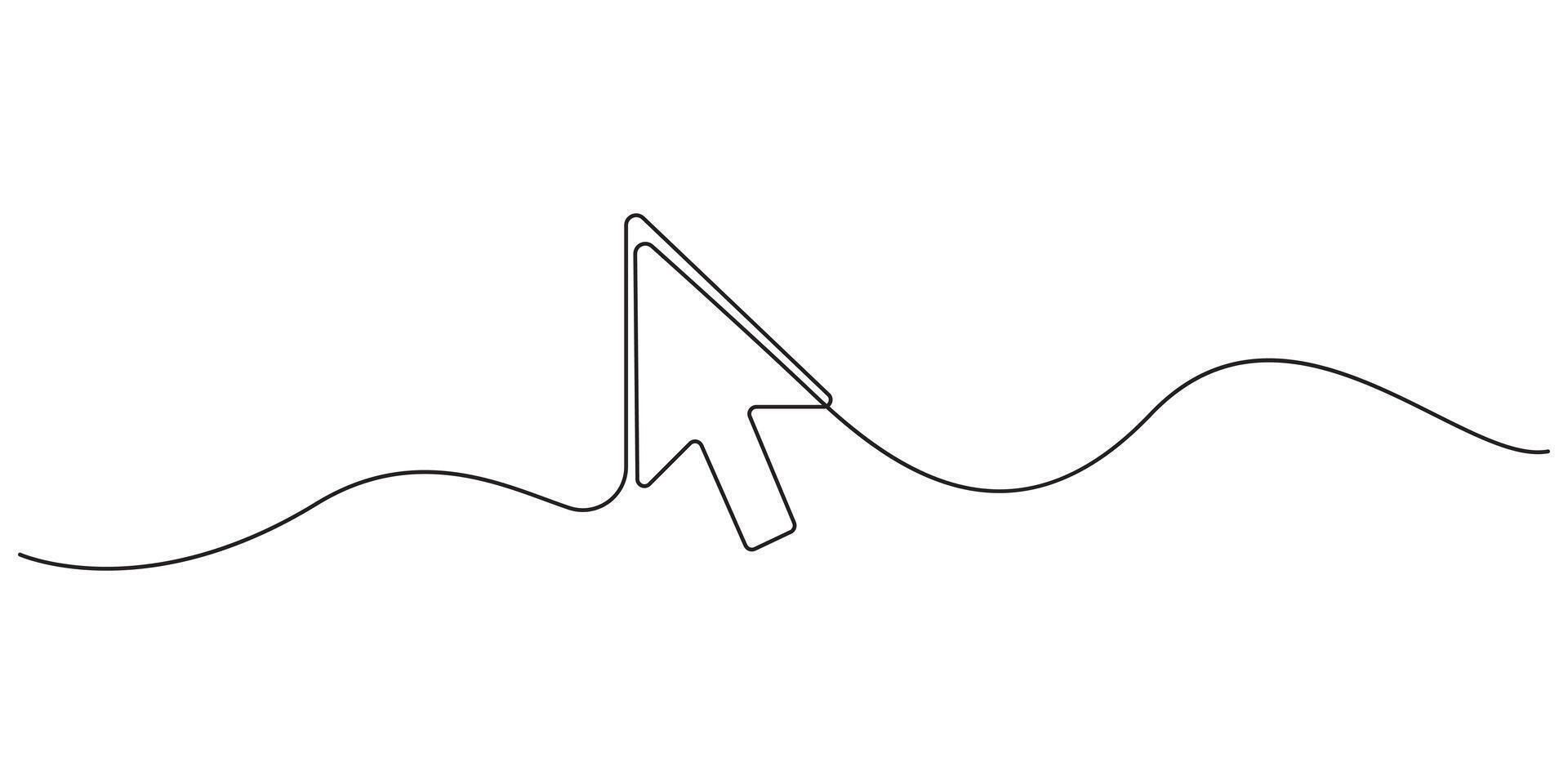 continuo línea dibujo de correo electrónico símbolo con ratón cursor, continuo línea dibujo de un ratón cursor flecha vector