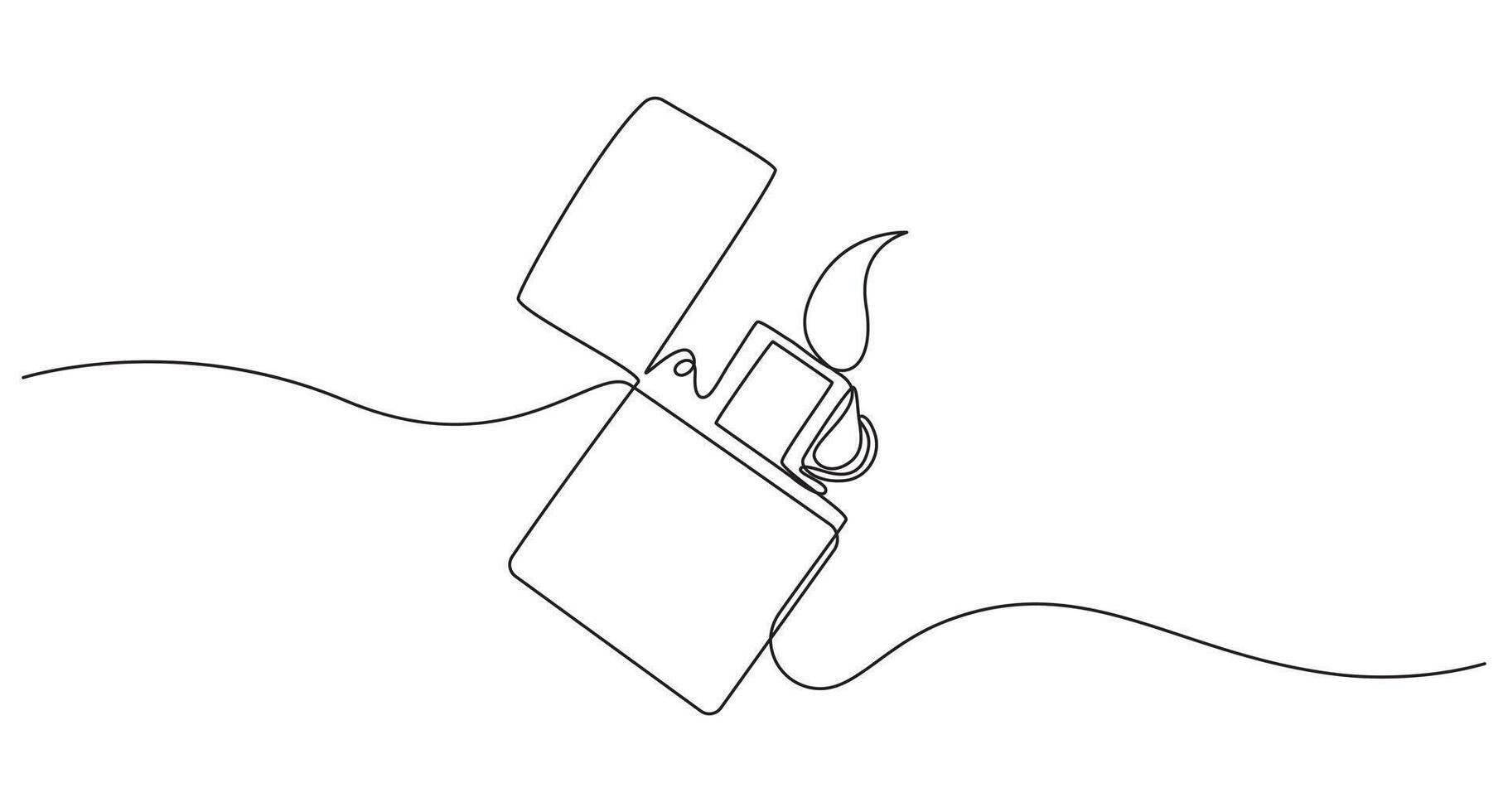 continuo línea Arte de un encendedor con llama, minimalista continuo línea dibujo de un iluminado encendedor, vector