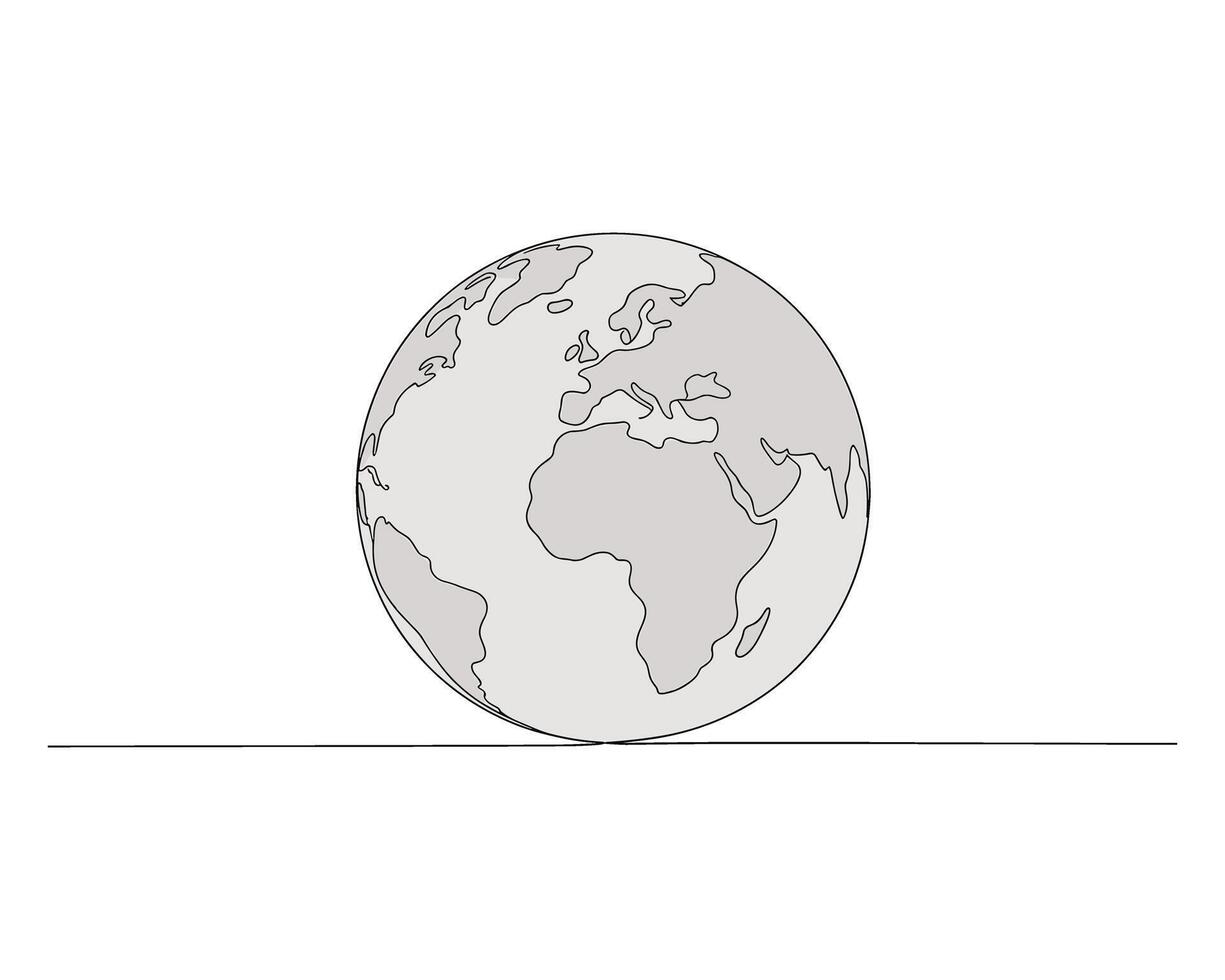 Stylized oval projection of the earth showing continents and oceans in a simple line drawing vector