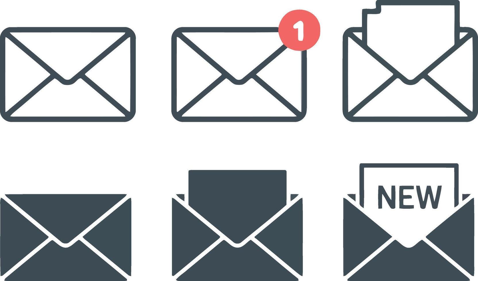 Email icons showing different states of mail delivery and notifications vector