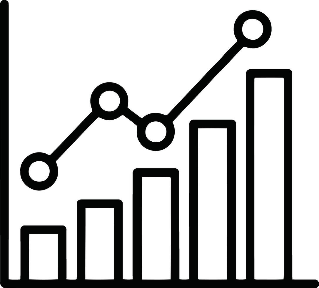 Hand drawn bar chart and line graph showing upward trend vector