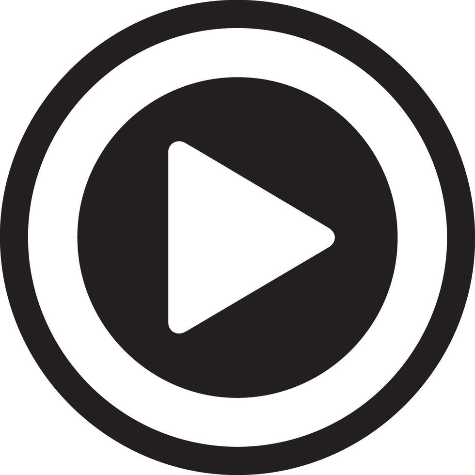 Simple black and white play button icon with concentric circles vector