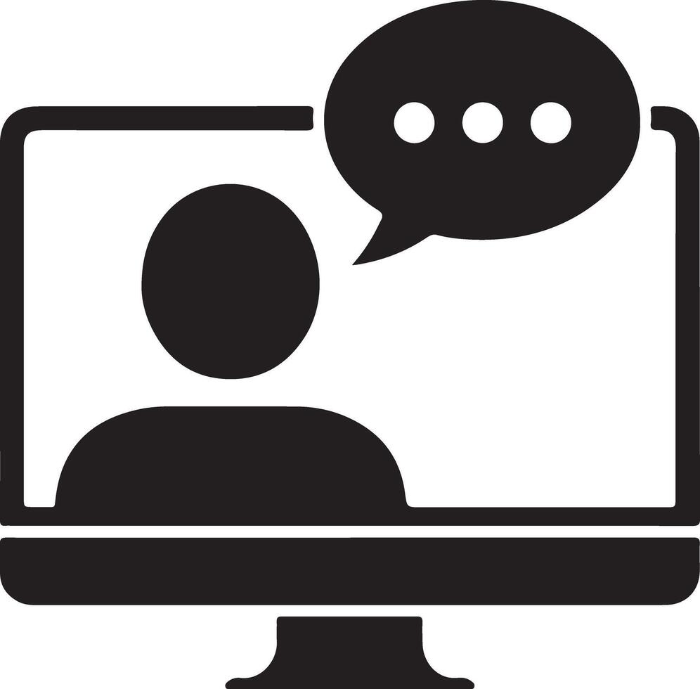 Computer screen showing a person and speech bubble icon vector