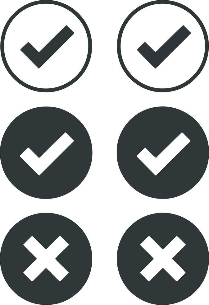 Collection of checkmark and cross icons in circles vector