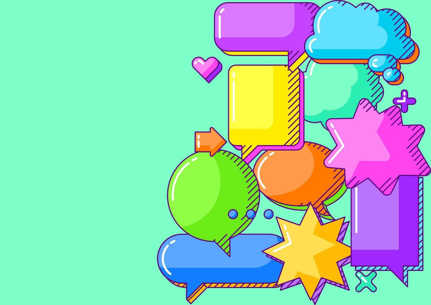 Background with cartoon speech bubbles. Decorative abstract objects in line art style. vector