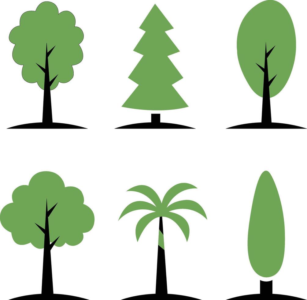 Simple cartoon tree Icon collection in flat design style for nature and Forest concepts. vector
