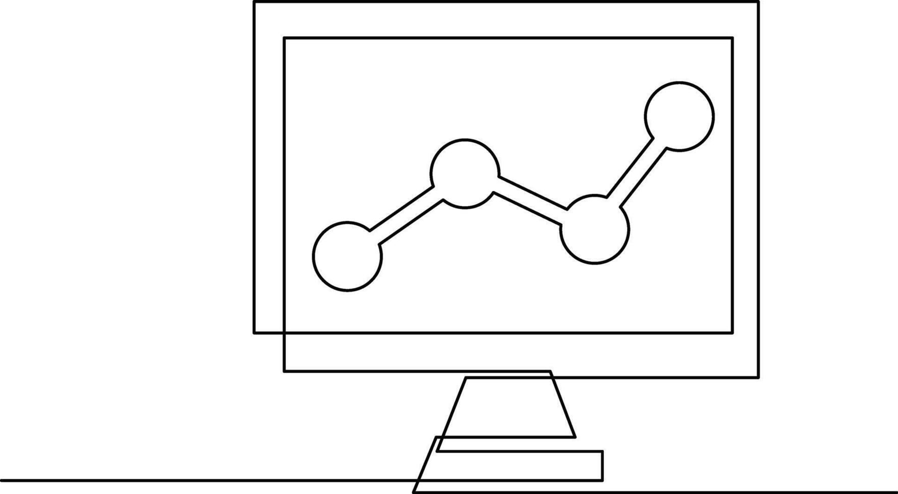 Continuous one line computer dashboard system, data analysis and growth trends Illustration on transparent background. vector