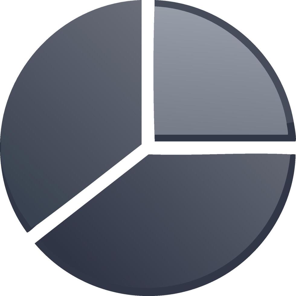Dark circular pie chart divided into three sections, representing data, statistics or information vector