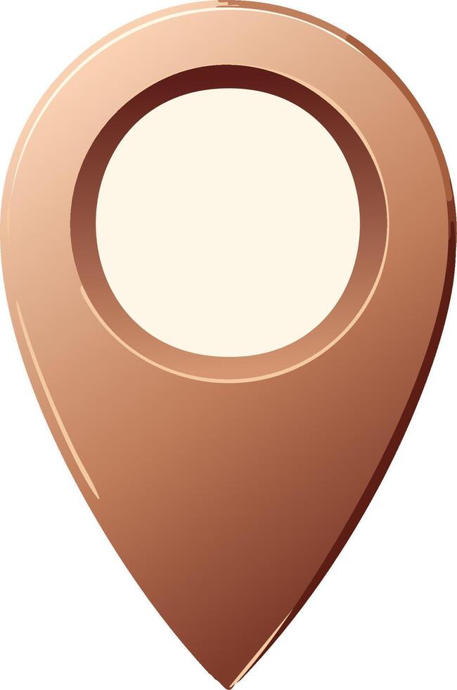 Gleaming Metallic Bronze Location Pin Icon With Inner Circle On White vector