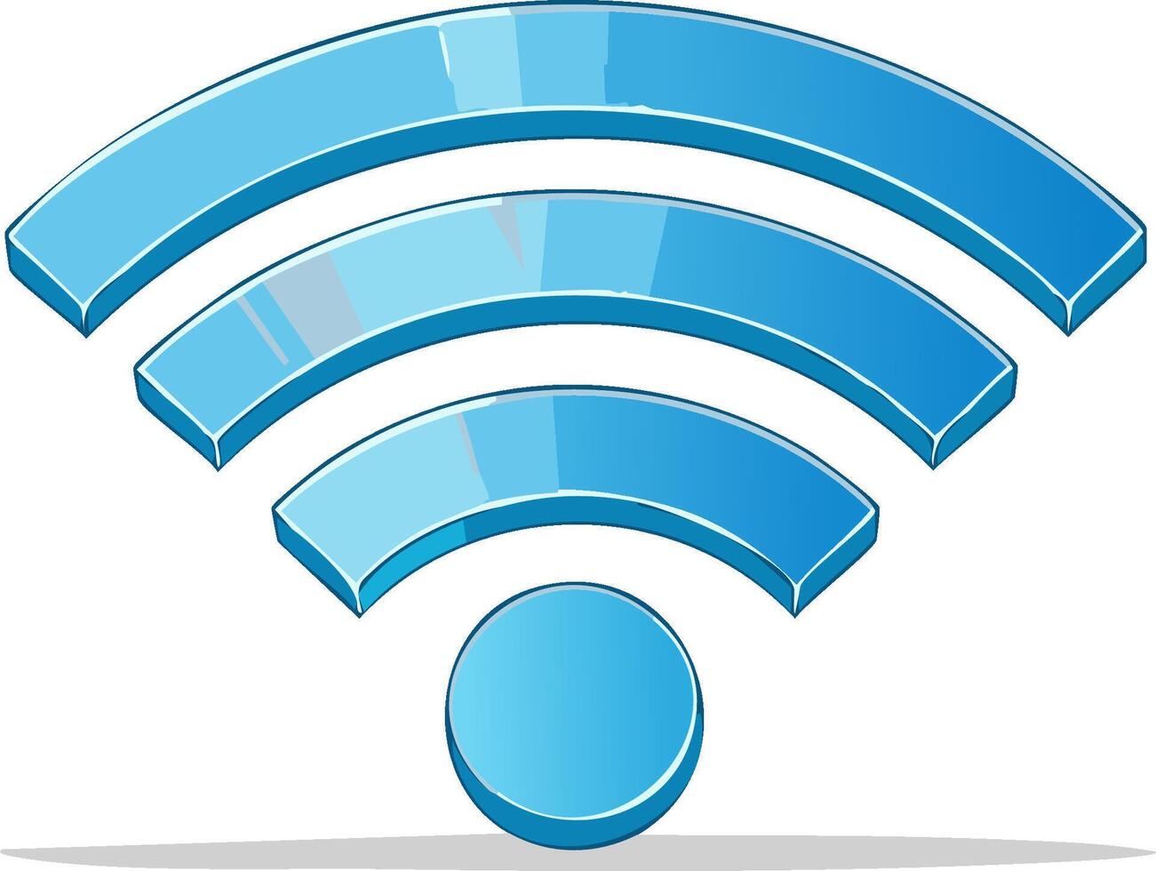 Glossy blue WiFi symbol with concentric arcs emanating from a circle vector