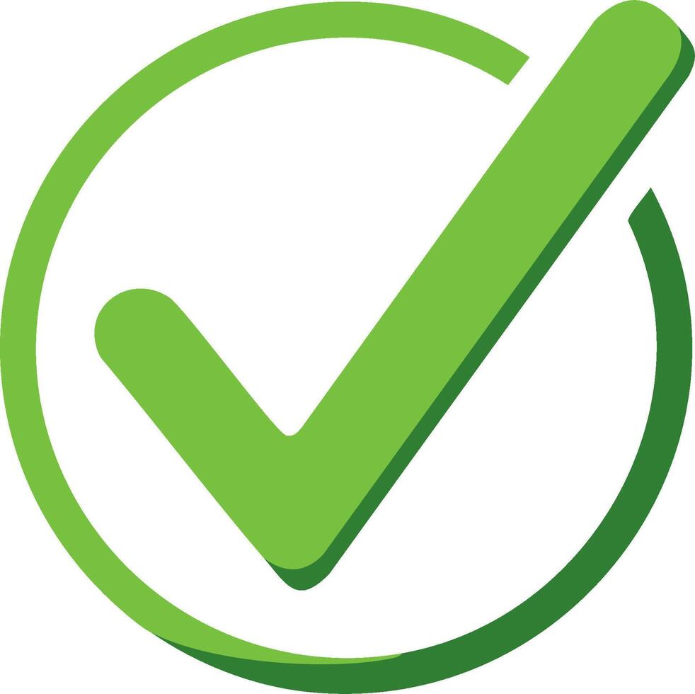 Modern vibrant green check mark icon within a circular outline symbolizing approval success completion and verification vector