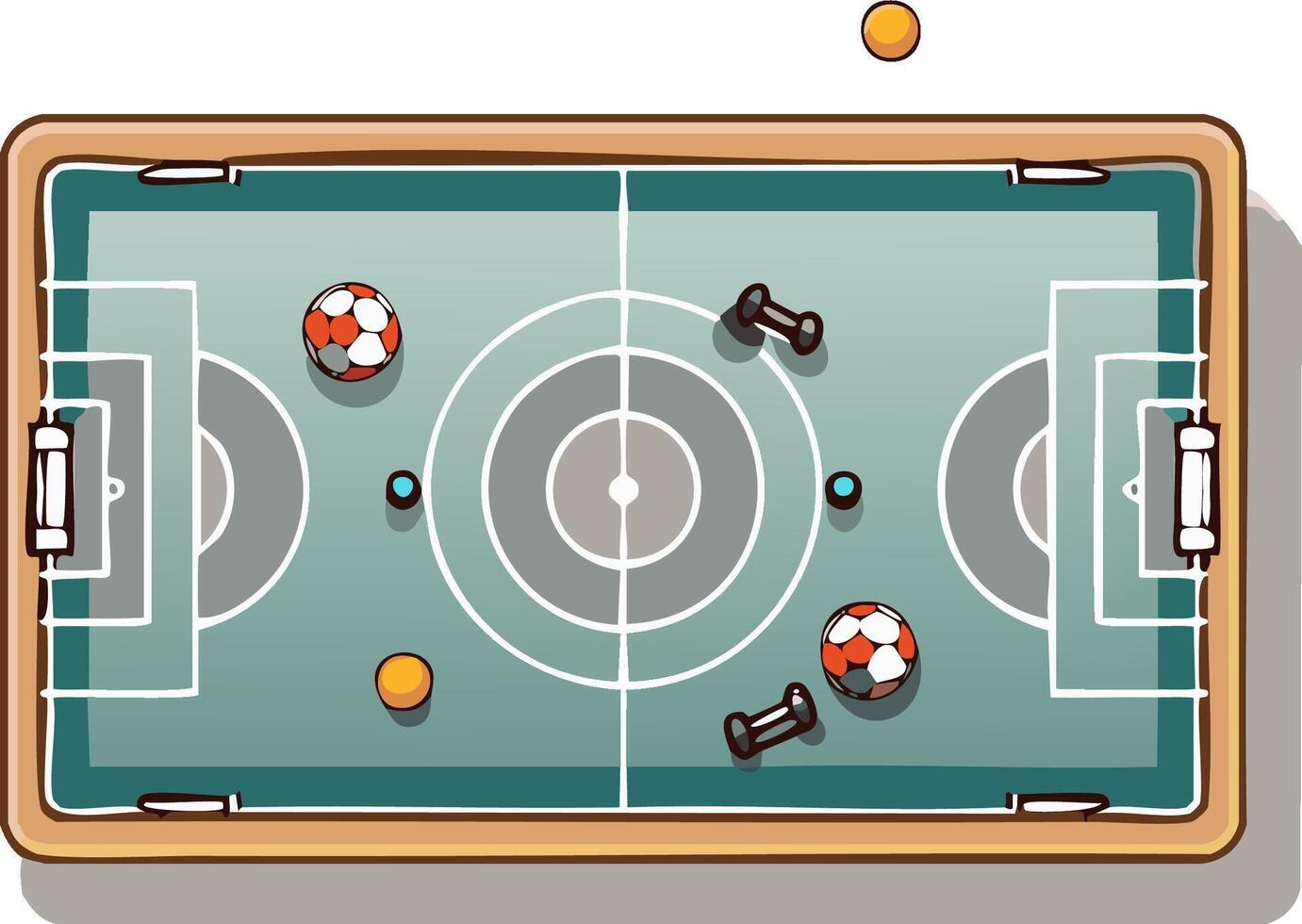 Tabletop Soccer Game Field with Balls and Figures for Strategy Planning vector
