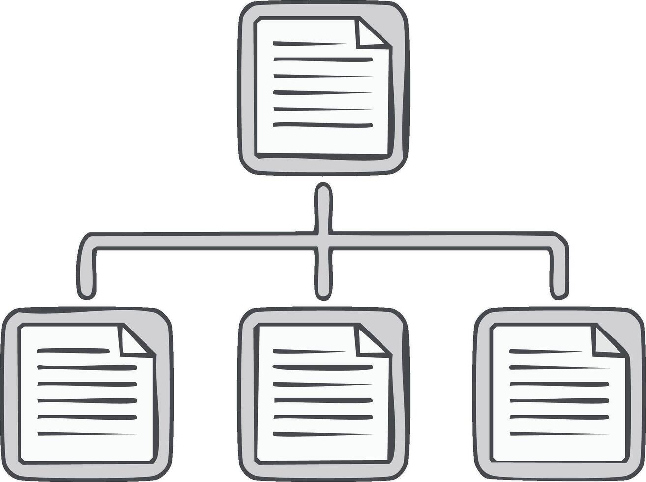 Sketch style diagram of connected documents illustrating a hierarchical organizational structure vector