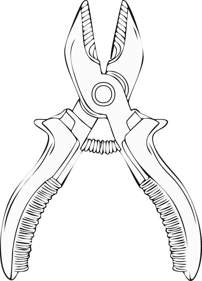 Detailed outline drawing of universal utility pliers hand tool for various tasks vector