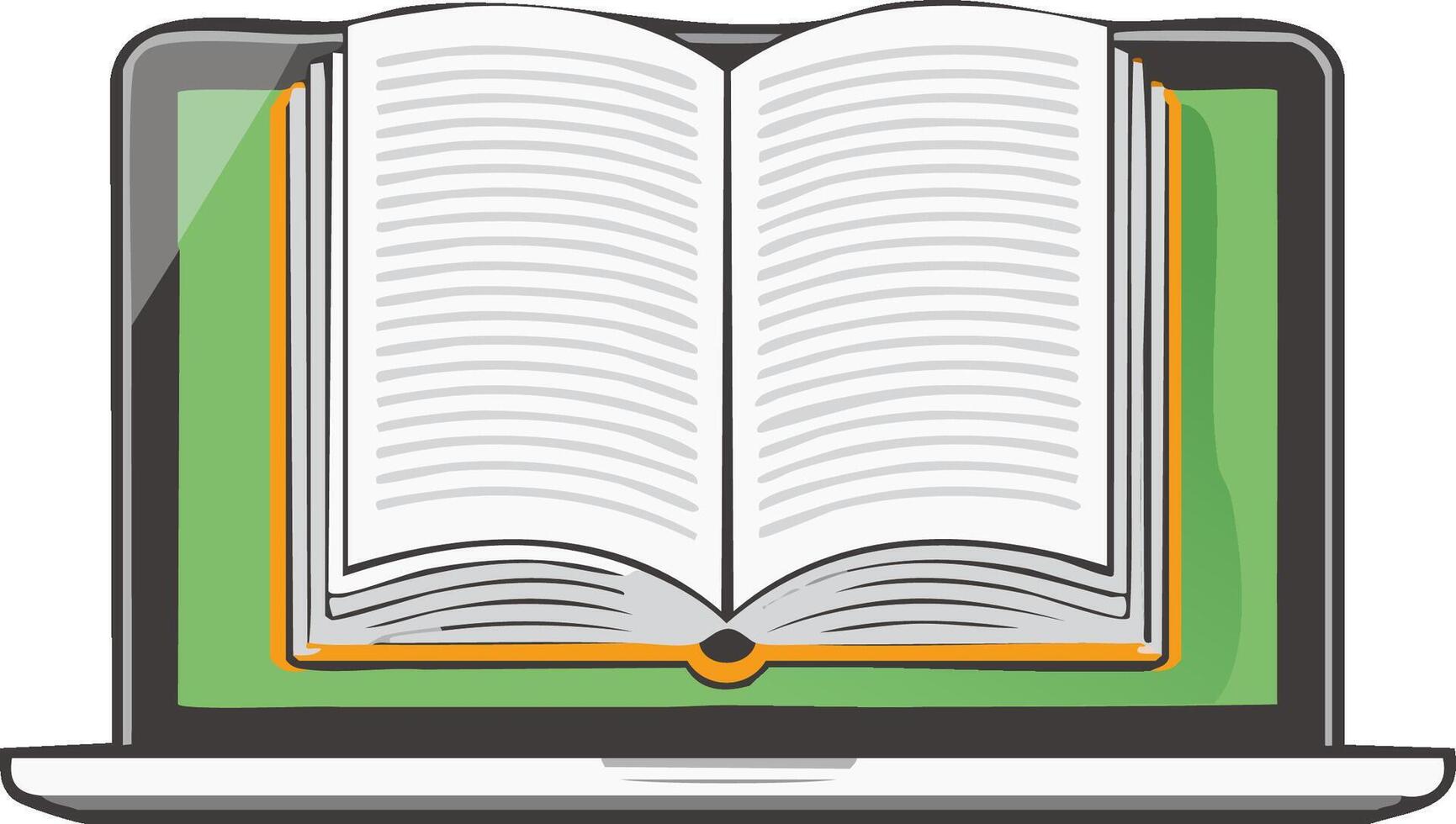 Open book displayed on laptop screen representing digital learning and online education concepts vector