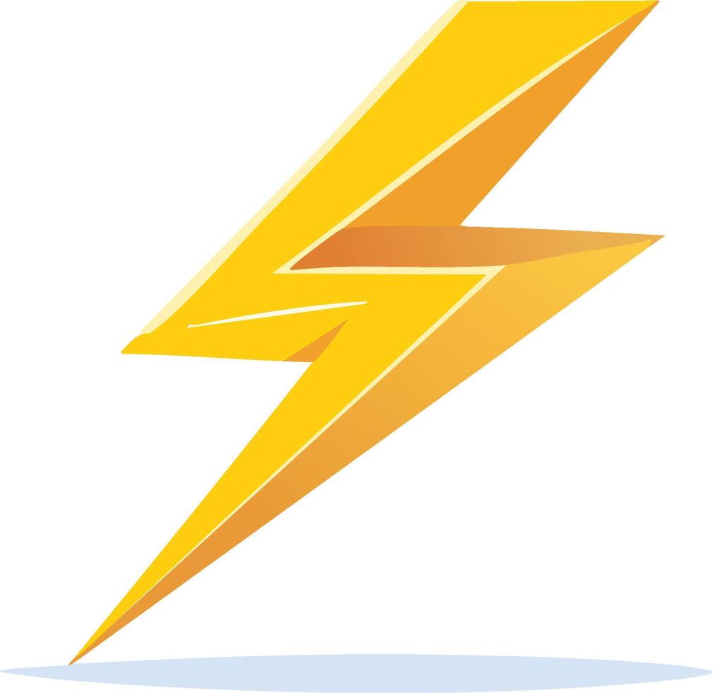 Bright Yellow Lightning Bolt Symbol with Gradient Shading and Shadow vector