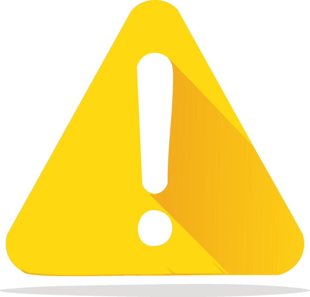 Yellow warning triangle with exclamation mark icon and long shadow vector