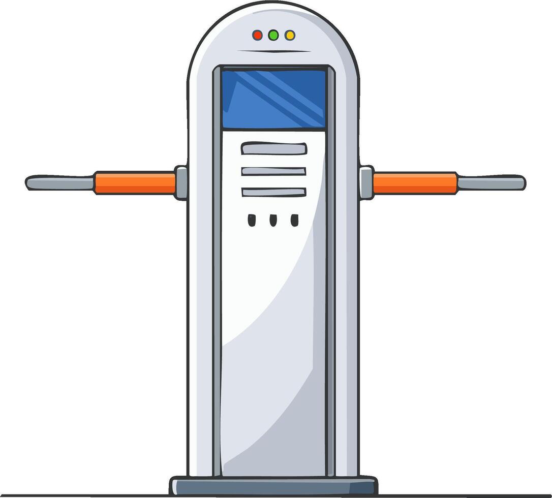 Turnstile with revolving arms, digital display, and indicators, security access control point for pedestrian entry vector