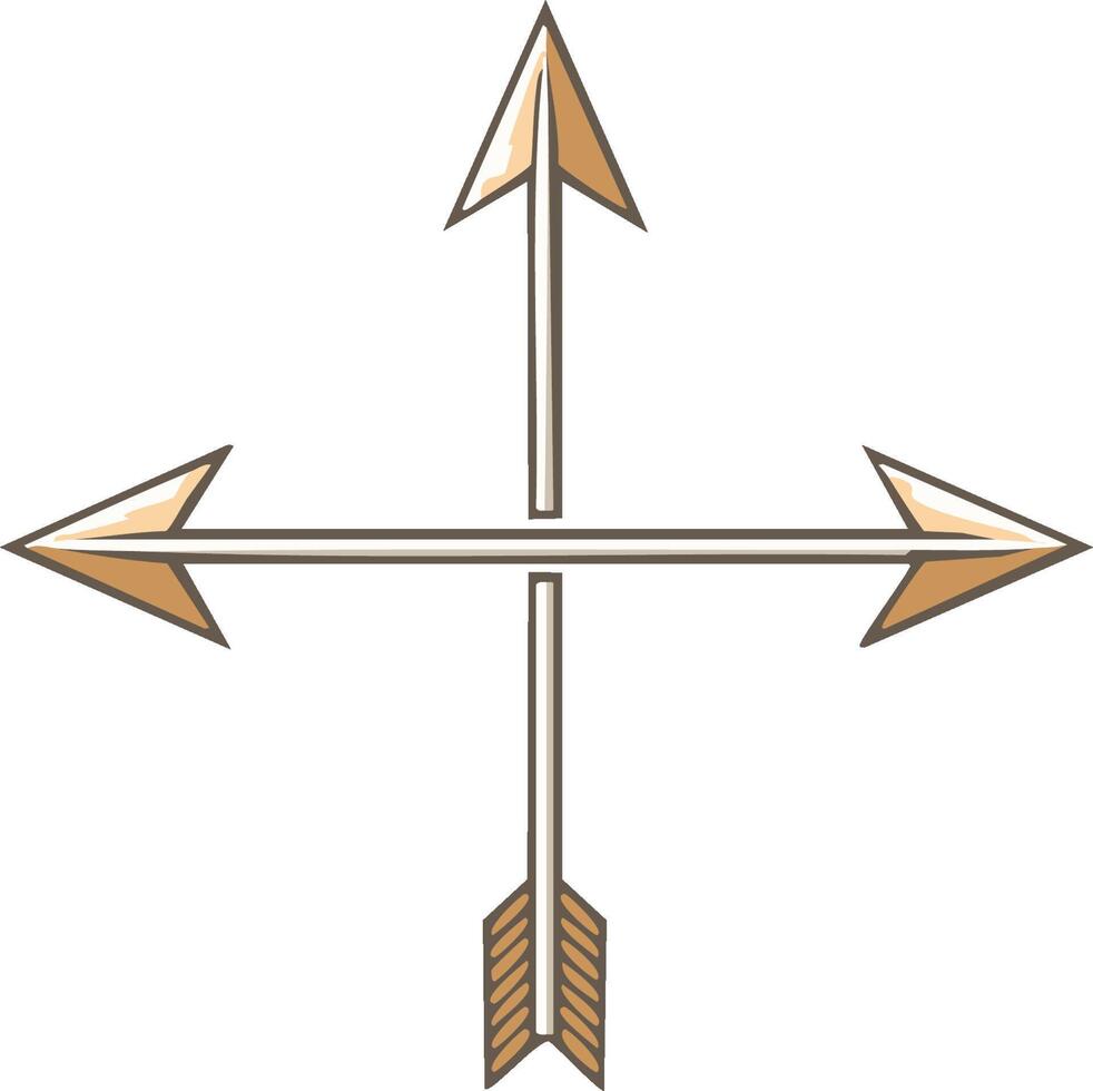 Directional arrows in cross formation pointing up, down, left and right in beige hue, icon design. Way concept symbol sign vector