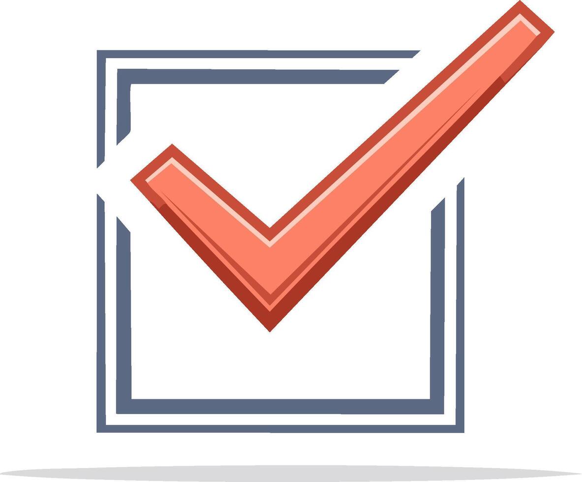 Simple red check mark icon on square, illustration of approval vector