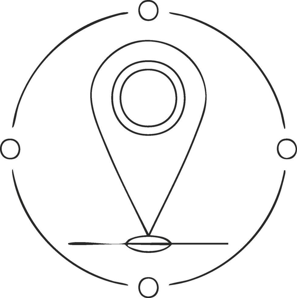 Location pin pointer icon with circular radius for global positioning and tracking vector