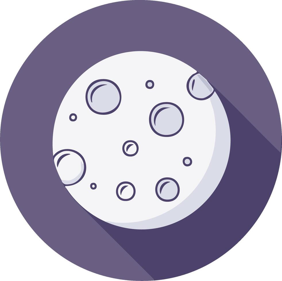 Full Moon Icon with Craters in Circle Shape Illustration with Long Shadow vector