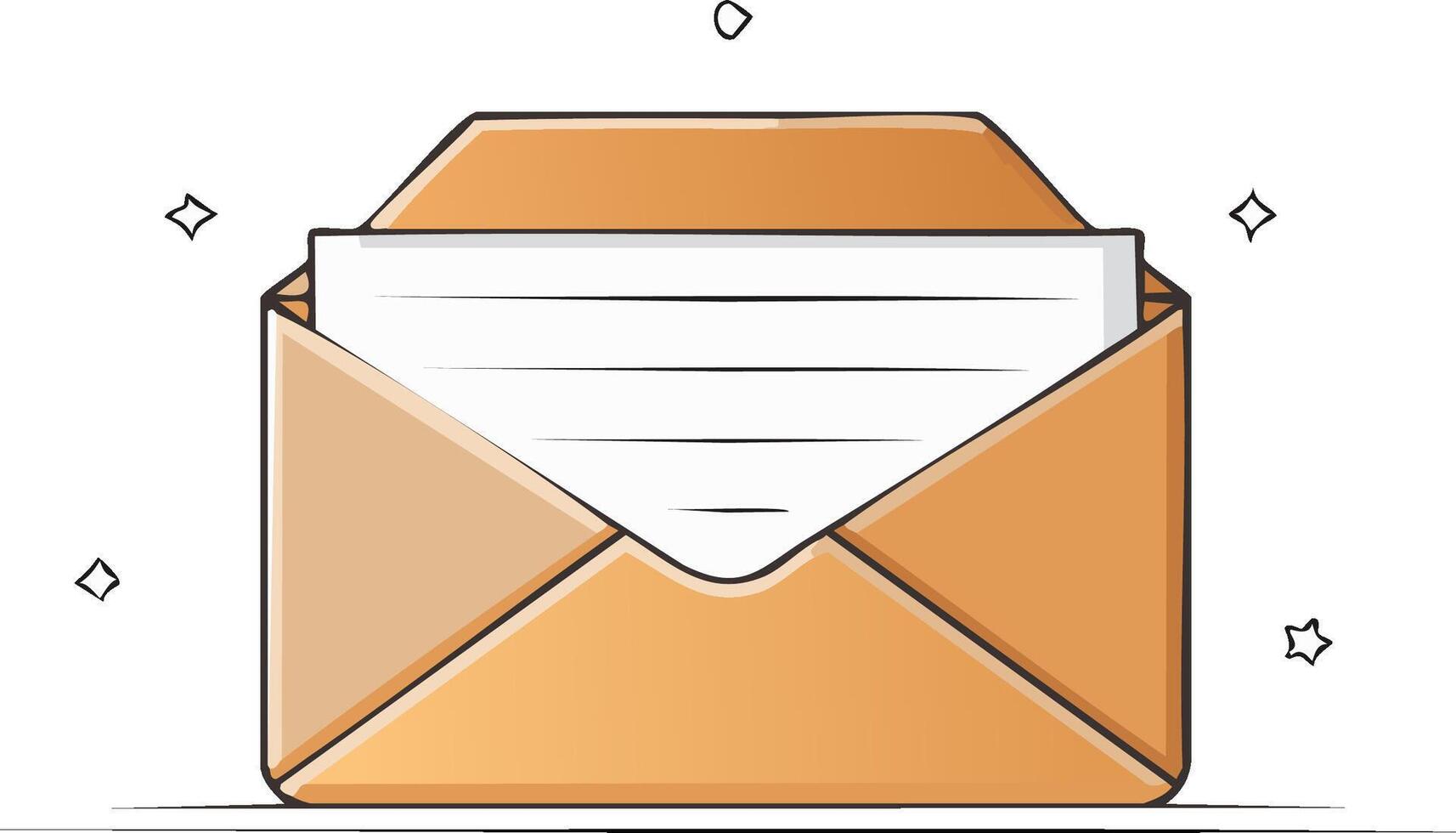 Open Envelope with Lined Paper Emerging and Sparkles Graphic vector