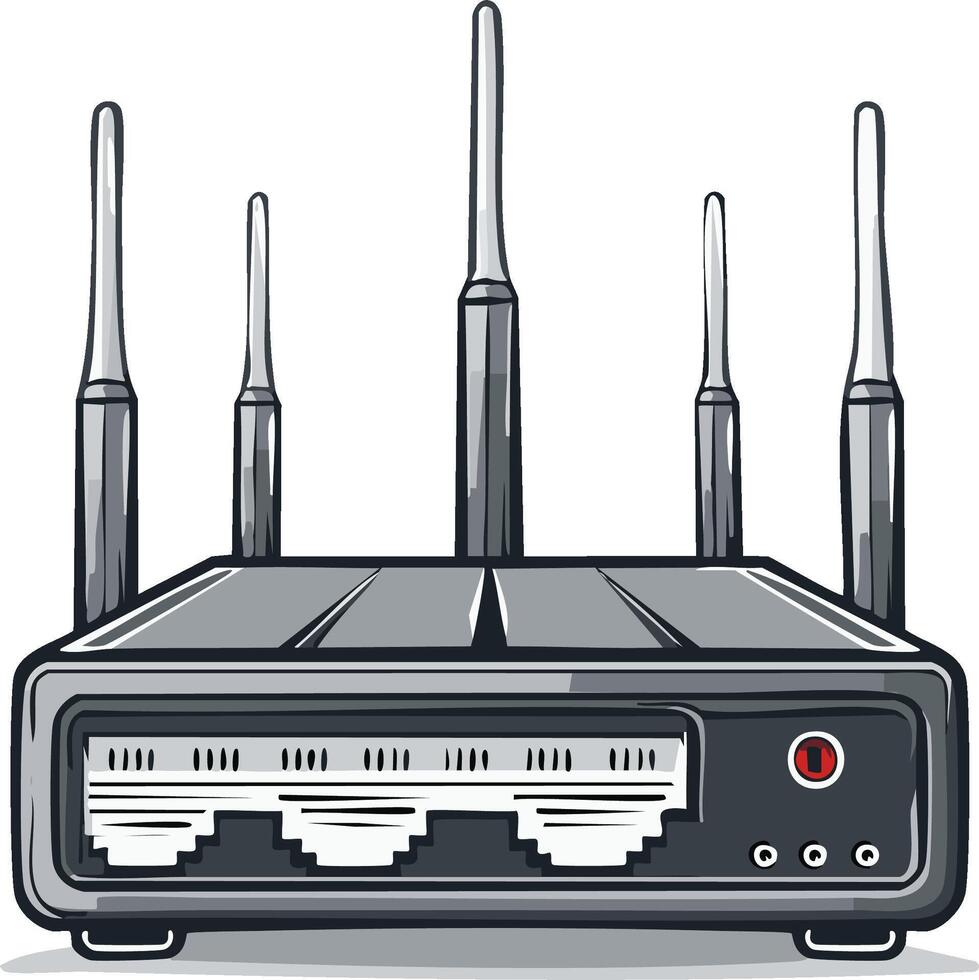Modern wireless internet router with multiple antennas for home or office network connectivity illustration vector