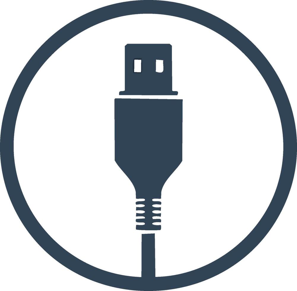 Flat design USB Type A connector plug inside circle graphic for digital technology and data transfer vector