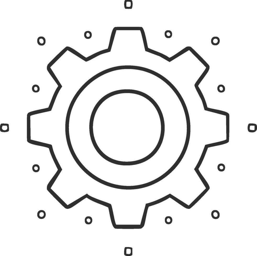 Gear outline with circles Minimalist engine icon Concept of a process symbol vector