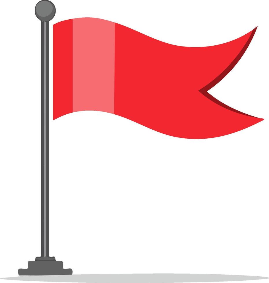 Red pennant flag waving on a flagpole, symbolizing warning or direction, graphic element vector
