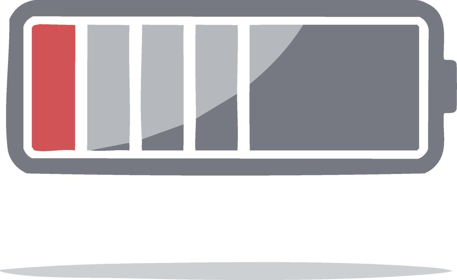 Drawn battery symbol with very low power level indicator red section vector