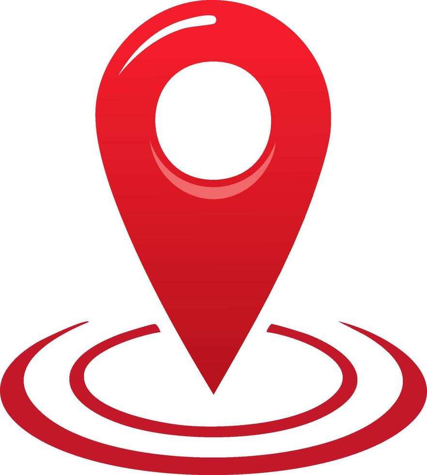 Bright Red Location Pin Marker With Concentric Circles Indicating Position vector