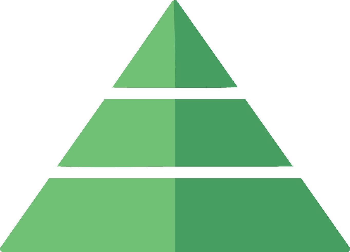 Three-level green pyramid chart icon for business hierarchy and data visualization vector