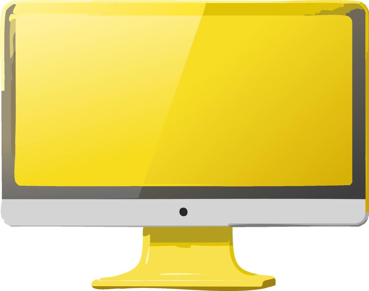 Modern Desktop Computer Display with Yellow Screen and Sleek Design for Technology or Workstations Projects vector
