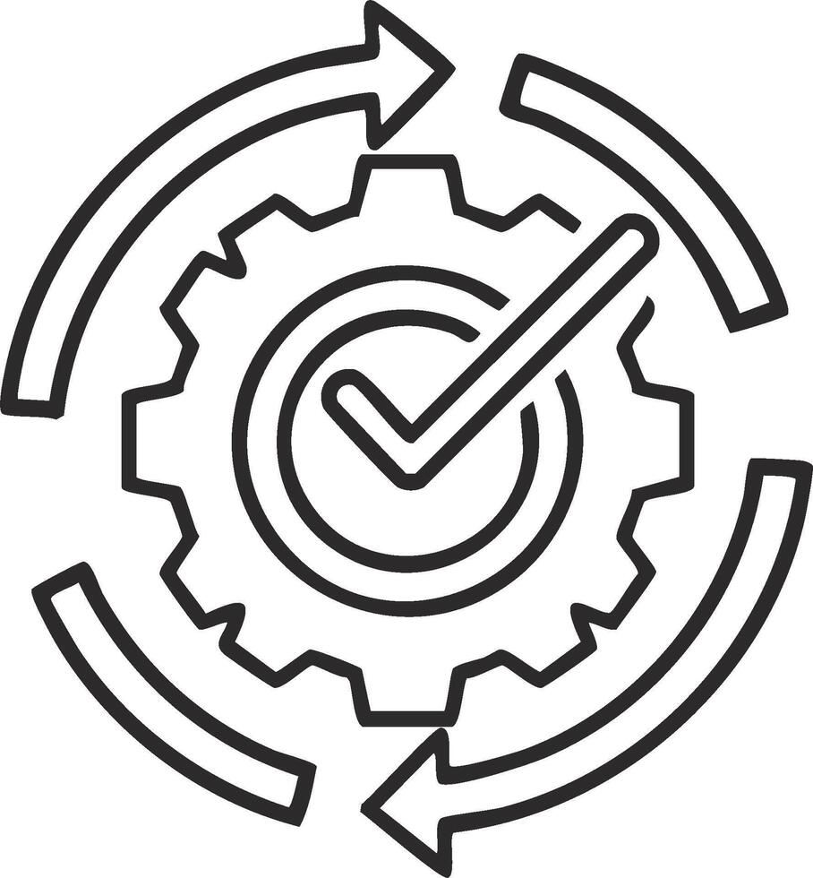 Continuous improvement process with gear and checkmark icon vector