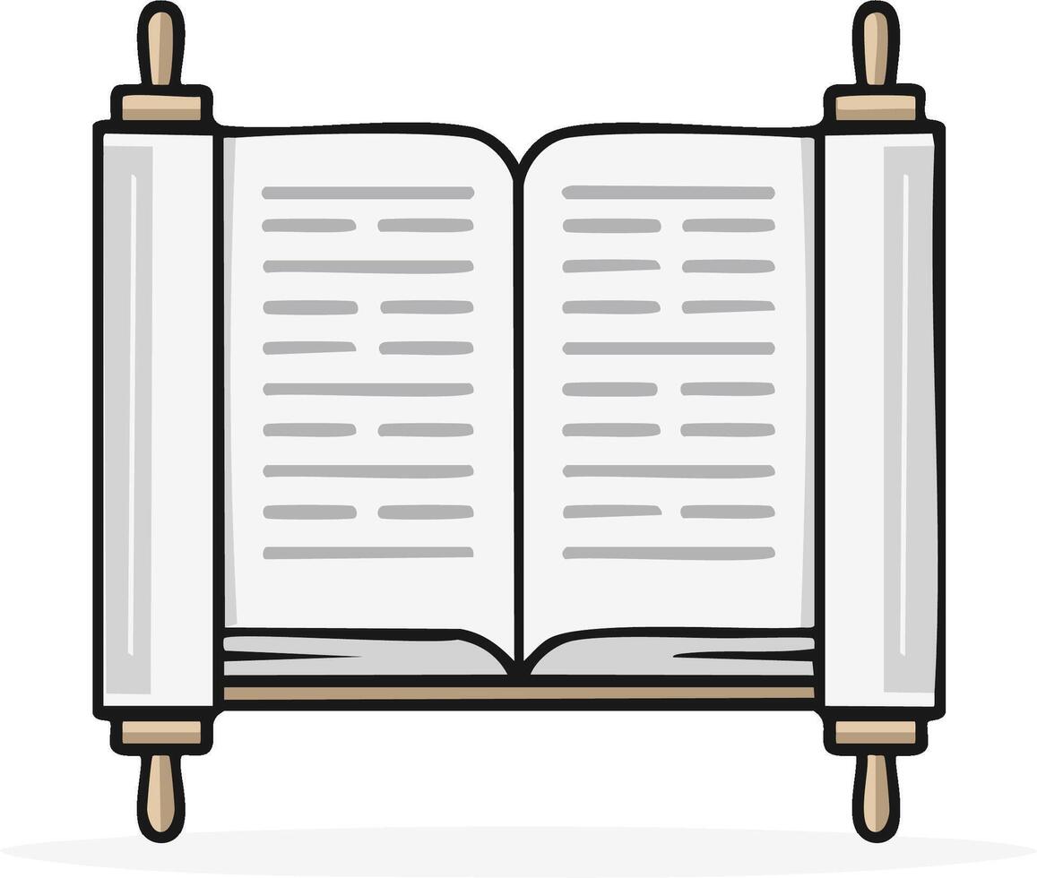 Open Torah scroll with Hebrew text and wooden rollers illustrated as a symbol of ancient scripture vector