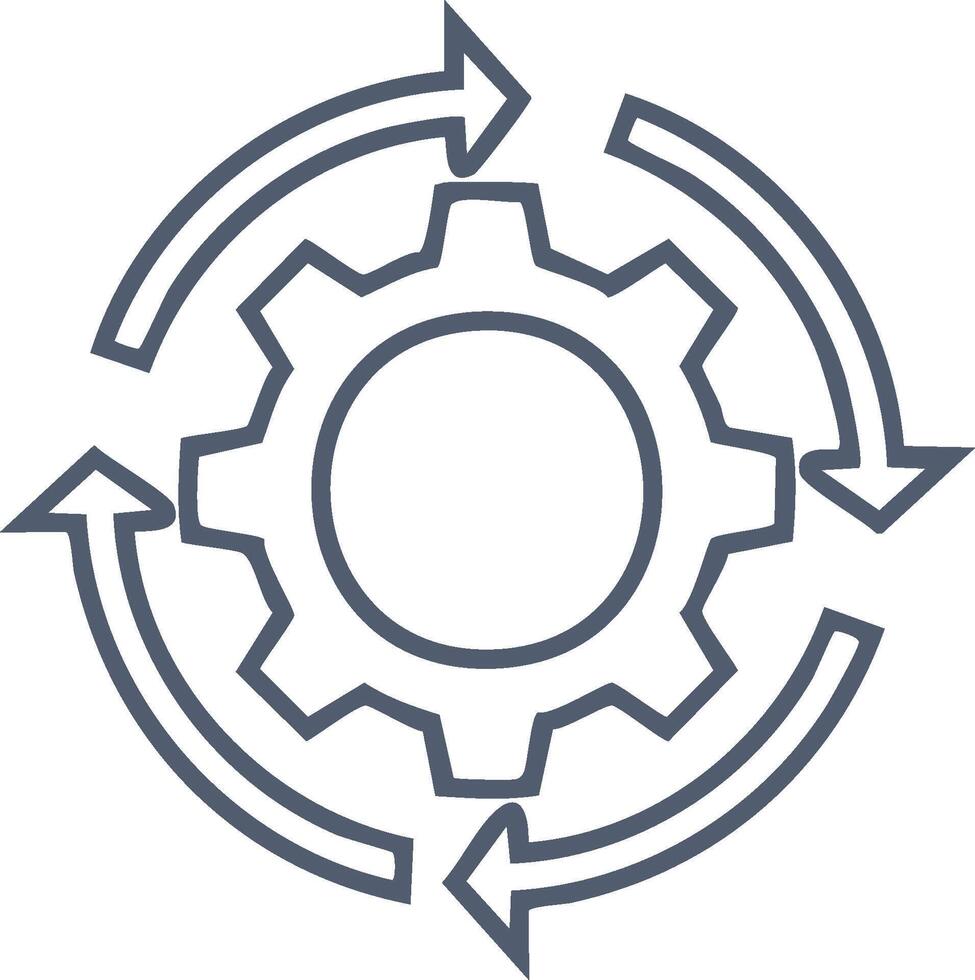 Gear with circular arrows representing continuous process flow settings and system refresh vector