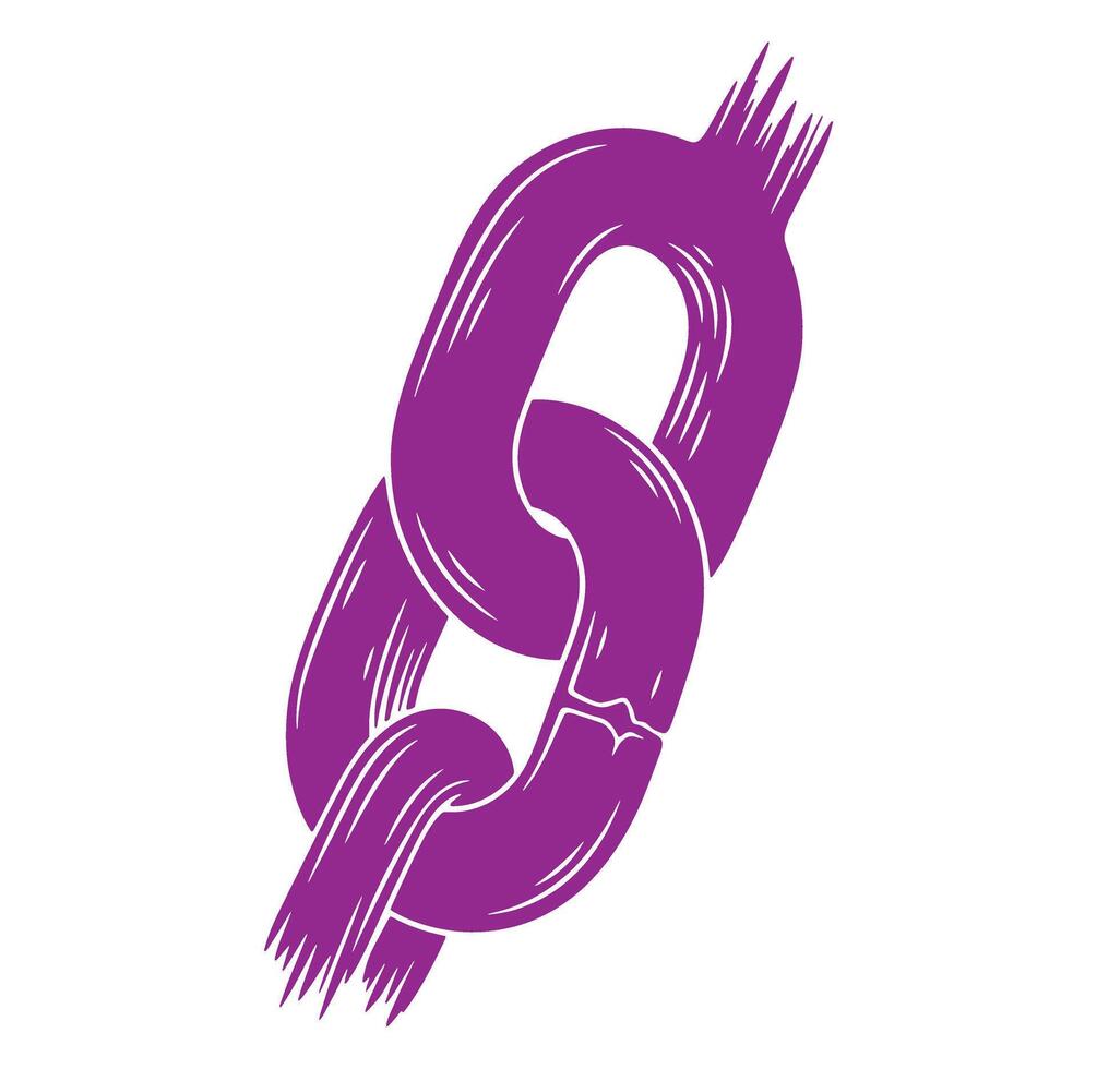 Symbolic illustration of a broken chain link depicting weakness isolation or disconnection vector