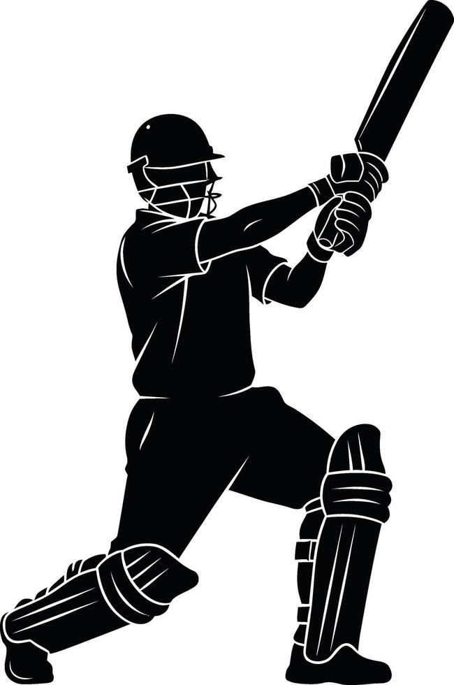 Silhouette of a cricket player swinging a bat in a dynamic pose vector