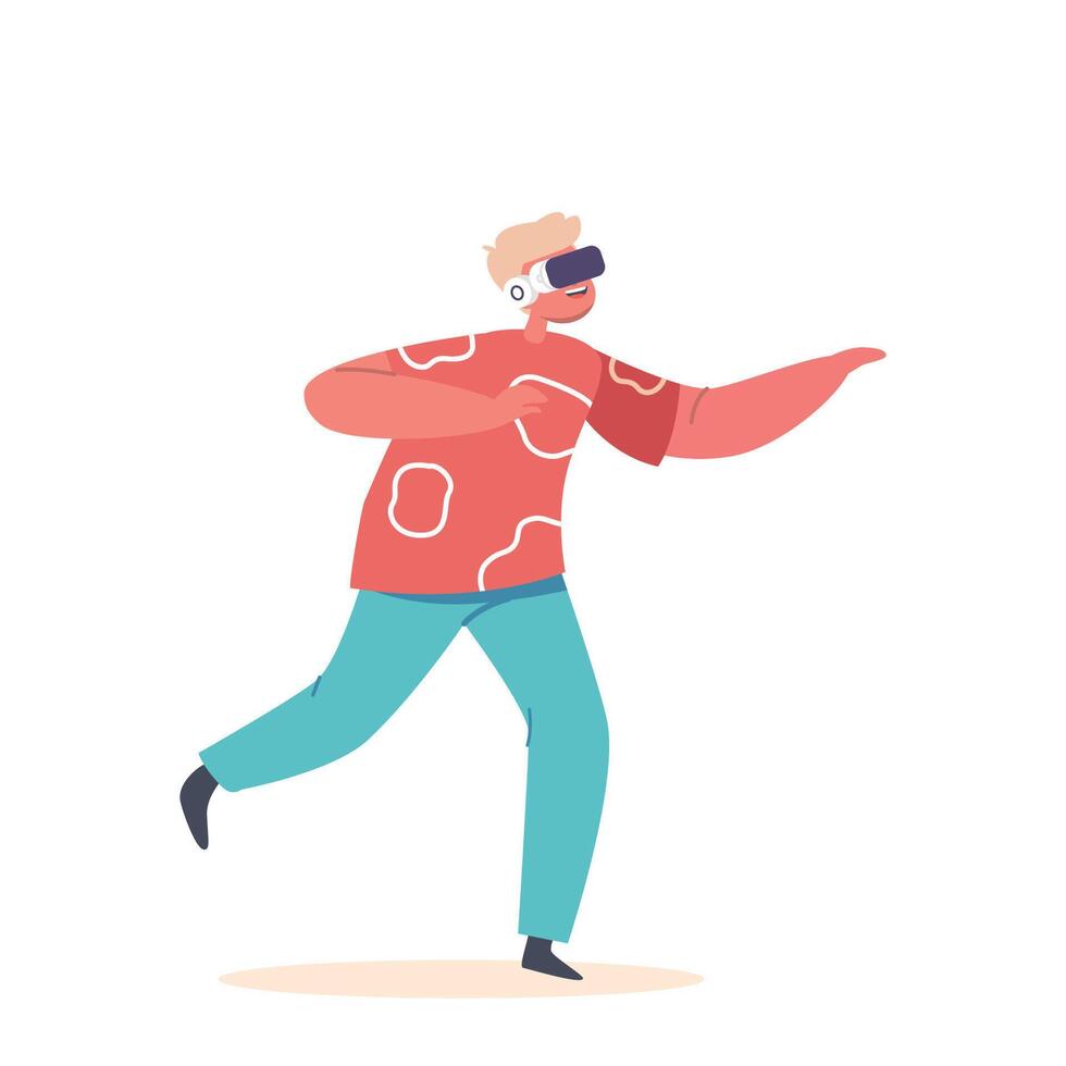 Child In Vr Goggles Playing Virtual Reality Game, Futuristic Interactive Technology for Recreation and Education vector