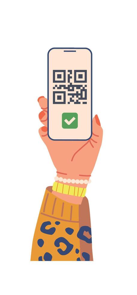 Hand with Qr Code on Phone vector